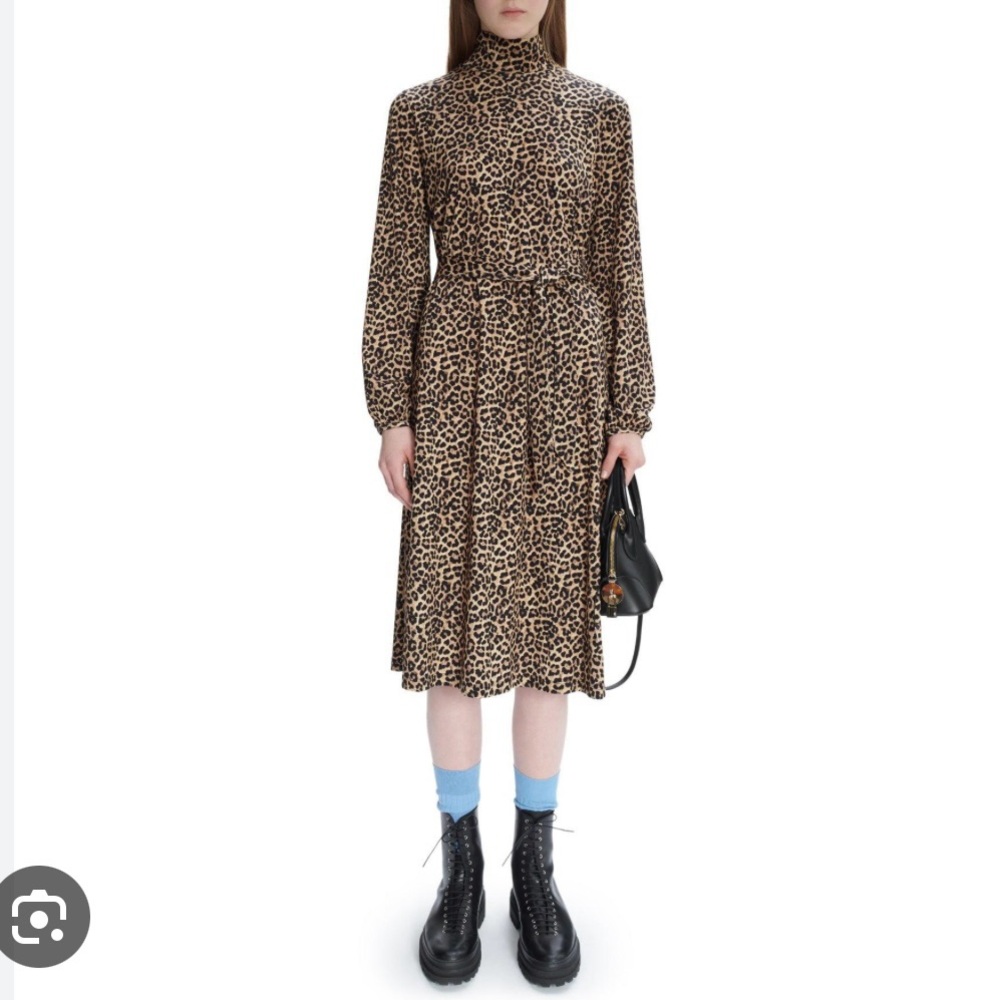 APC Dorothea brown leopard print cotton blend dress w/fabric tie belt S Worn 1x